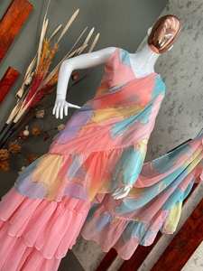 Boutique Style Fancy Georgette Printed Gota Work Ruffle <b>Lehenga</b> Saree Sari With Blouse Frill Dupatta Indian Wedding Party Wear - Product Image 5