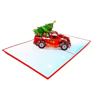 Handwerk Kerstboom Groothandel Noel Pop Up Laser Gesneden Handgemaakte Wenskaart Kirigami Design Hoge Kwaliteit Papier 3d Kaart