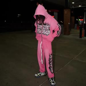 Sweat à capuche personnalisé OEM pour hommes 100% coton grande taille French Terry survêtement fermeture éclair Streetwear Vintage graphique brodé décontracté - Product Image 3