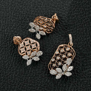 Ensemble de boucles d'oreilles en or Rose massif 14k, bijoux en diamant pavé, pendentif, cadeau pour elle, nouveau Design, ensemble de qualité supérieure - Product Image 1