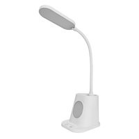 Lampe de bureau LED moderne et innovante à batterie lithium rechargeable avec alimentation CC, réglage de la luminosité, porte-stylo et logo personnalisé