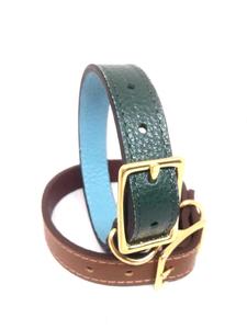 Collar de piel auténtica para perro, doble capa, doble Color, hebillas duraderas de alta calidad, productos de lujo para mascotas, correa de arnés verde y azul - Product Image 2