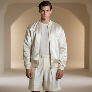 Veste bomber en toile satinée personnalisée pour homme, bouton en corne, col rond, style streetwear, imperméable, hiver, vêtement d'extérieur - Product Image 2