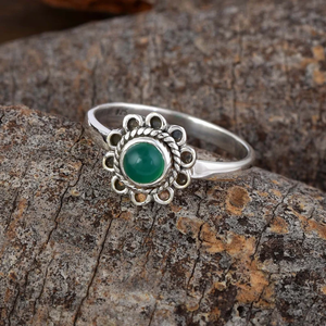 925 <b>Sterling</b> <b>Silver</b> Handmade Flower <b>Stacking</b> <b>Ring</b> Factory Direct Sale Green Onyx Christian Theme Anniversary Gift for Her - Product Image 3
