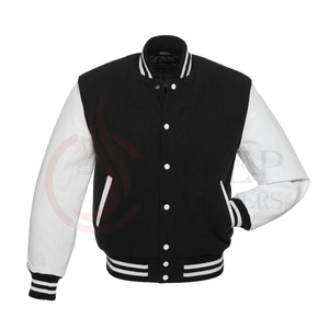 Veste de Baseball avec broderie Chenille, haut de gamme, manches en cuir, en laine noire, parka d'été - Product Image 5