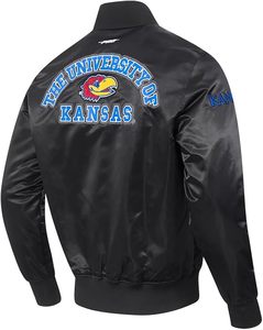 Veste universitaire brodée Kansas Jayhawks, noire, en polyester, pour adulte, style classique, avec bordure contrastée, col rond, toutes saisons - Product Image 6
