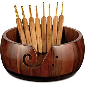 High Quality Eco-friendly Original OEM Accept Knitting Accessories Bamboo Wooden Yarn Bowl Without Lid with <b>Hooks</b> - Product Image 6