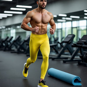 กางเกงรัดรูปผ้ายืดหยุ่นสูงระบายอากาศได้ดีผ้าสแปนเด็กซ์/ ไนลอนเอวสูงสำหรับผู้ชายแห้งเร็วเข้ายิมฟิตเนสจ๊อกกิ้งเล่นกีฬา - Product Image 6