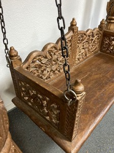 Handgesneden massief teakhouten schommelstoel met kap, minimalistisch design, waterdichte kussens, geschikt voor <span class=keywords><strong>2</strong></span> personen, voor buitengebruik in het park. - Product Image 3