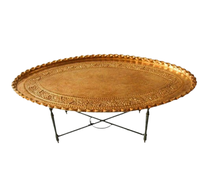 Mesa central marroquí de calidad superior, diseño estampado Floral, bandeja superior redondeada, muebles de Metal hechos a mano, mesa marroquí decorativa