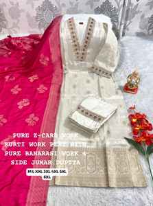 Chanderi de diseño perenne con pantalón de jacquard Kurti y fabricante de fábrica al por mayor de moda para mujer Dupatta de Surat - Product Image 5