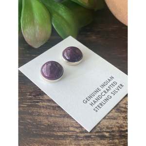 Navajo Handmade Amethyst Spiny Oyster <b>Sterling</b> <b>Silver</b> <b>Stud</b> Earrings - Product Image 3