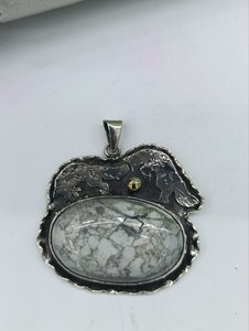 Collar Hecho a Mano con Colgante de Plata de Ley 925 y Turquesa, Diseño Animal, Águila, Lobo, León, Piedra Natural - Product Image 3