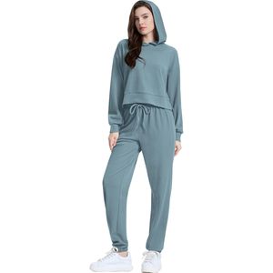 Nuevo conjunto de chándal de lana de algodón para mujer a la moda con logotipo personalizado, ropa de entrenamiento ajustada, chándal para mujer, añade tu propio logotipo - Product Image 2