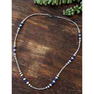Collar de Perlas de Agua Dulce con Diseño Navajo, Lapislázuli y Plata de Ley, con Colgante en Forma de Número, Cadena de Perlas, Collar Moderno para Regalo - Product Image 3