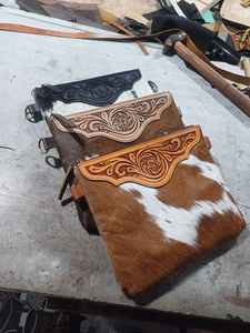 Sac à main en cuir véritable pour filles avec fermeture à glissière, style vintage, cuir de vache véritable, fourrure, travail à la main et sculpture, franges - Product Image 2