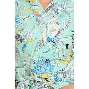 Kimono Largo Reversible de Algodón Kantha Pur para Mujer, Chaqueta Color Verde Pastel con Estampado de Mono - Product Image 2