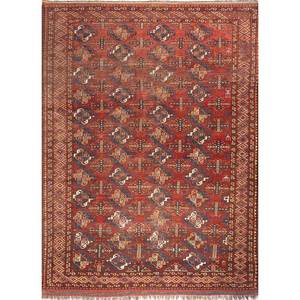 Alfombra Kiaan Grande de Lana Anudada a Mano, Rectangular 9x12, Patrón Geométrico Abstracto para Entrada, Pasillo, Modelo Paem-198 Rojo Naranja - Product Image 1