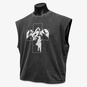 Camiseta sin mangas gótica para hombre, de algodón, con cuello redondo, diseño de cruz y ángel estampado, logotipo frontal - Product Image 3