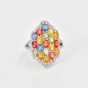 14K Solid Gold Multi Sapphire Religious Wedding Bridal Anniversary Promise <b>Ring</b> Genuine Sapphire Jewelry Premium Quality - Product Image 4