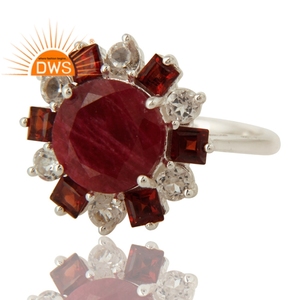 การออกแบบล่าสุดเงินสเตอร์ลิงโกเมนธรรมชาติ,สีขาวบุษราคัมและสีแดงคอรันดัมพลอยแหวนซ้อนผู้ผลิตเครื่องประดับ - Product Image 2