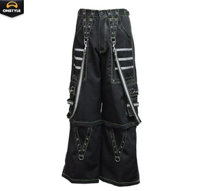 Pantalones acampanados lisos de algodón 100% gótico para hombre estilo Punk Rock ojal Cargo Belly con ropa informal personalizada en contraste - Product Image 3