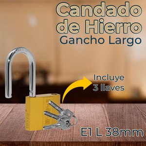 Lucchetto in Ferro con Gancio e Cilindro in Ottone da 38 mm, Realizzato in Acciaio - Product Image 5