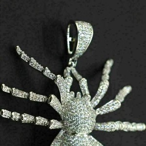 Bijoux fins en argent sterling 925 avec moissanite VVS, pendentif araignée serti de diamants glacés, plaqué or blanc 14 carats, charmes de luxe pour les fêtes, unisexe - Product Image 5