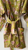Belle 100% Coton Vert Floral Tissé Kimono Robes Livraison Express Robe de Chambre avec Caractéristique Thermique