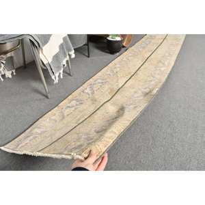 พรมตุรกีโบราณ1.8 x 10.3ft เบจสีฟ้าทำด้วยมือผ้าขนสัตว์รูปทรงสี่เหลี่ยมผืนผ้านามธรรมสำหรับห้องนอนเย็บปะติดปะต่อกันห้องโถงน้ำยาง - Product Image 5