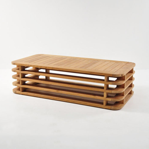 Juego de muebles de sala de estar Arjuna, mesa de centro moderna minimalista de altura ajustable ecológica de madera maciza de teca - Product Image 3