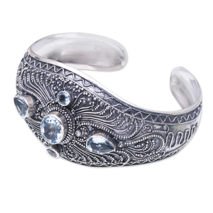 <b>Blue</b> <b>Topaz</b> Cuff <b>Bracelet</b> Handmade 925 Sterling Silver Fashion Jewelry Women Stylish Party Wear Beautiful Design - Product Image 2