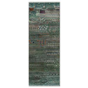 Tapis Manchaha vert en laine et soie de bambou noué à la main, 9x12, design patchwork rectangulaire pour la maison et le couloir - Modèle Les-2719, Jaipur Rugs US - Product Image 1