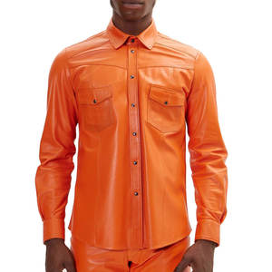 Vente en gros de chemises en cuir à manches longues pour hommes, logo personnalisé, chemises décontractées imperméables en cuir véritable pour hommes - Product Image 2