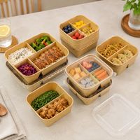 Barquette alimentaire polyvalente en papier kraft avec compartiments et boîte à emporter divisée avec couvercle transparent, compatible avec l'affichage en magasin