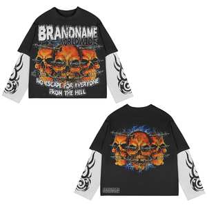 Vente chaude T-shirt à manches longues à col rond personnalisé décontracté surdimensionné en polyester/coton motif solide avec sérigraphie - Product Image 6