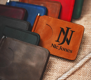 Cartera con Clip para Billetes de Cuero Genuino para Hombre, Cartera Delgada Personalizada - Product Image 1