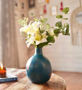 Floreros de hierro azul de gran venta para sala de estar y salón, floreros de metal redondos de diseño moderno para dormitorio y sala de estudio - Product Image 2