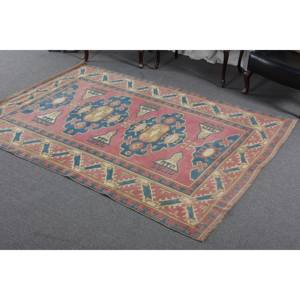 Alfombra étnica de lana rosa y azul, 5,8x8,1 pies, alfombra clásica de retazos de estilo turco para sala de estar con respaldo de látex para adolescentes - Product Image 2