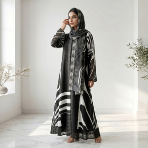 Luxury Chicago Butti <b>Chiffon</b> Open Front Plus Size Abaya Suit Matching Dupatta <b>Scarf</b> Modest Islamic Maxi Dress - Product Image 3