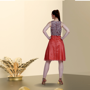 Robe de soirée chic pour femme, jupe corail, haut orné de paillettes, sans manches, broderie tendance, décoration naturelle - Product Image 4