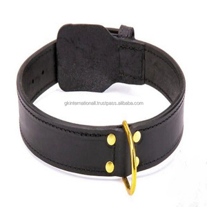 Trong-collar de perro acolchado de cuero negro puro cosido en todos los tamaños personalizados con hebilla de rodillo dorada de lujo, anillo y remaches - Product Image 1