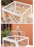 Grande cage à oiseaux rose en acrylique transparent durable avec cadre en fer et plateau en plastique pour perroquets et animaux de compagnie