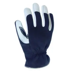 Goat Grain Leather Assembly Work Gloves with Interlock Cotton Fabric Back Breathable Leather Working Driving Gloves for Hand