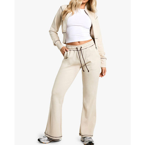 Nouveau à la mode Jogging femmes avant fermeture éclair jusqu'à formation survêtements épais coton polaire col montant haut court survêtements pour femmes - Product Image 3