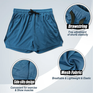 Short de gymnastique unisexe 2 1 couche de compression intérieure grande taille séchage rapide respirant antibactérien entraînement course à pied fitness - Product Image 2