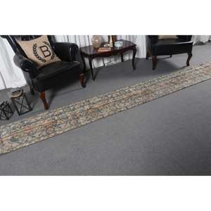 Alfombra Vintage Estilo Runner de 1.6x8.9 pies, Alfombra Turca de Lana con Camuflaje Azul - Product Image 3