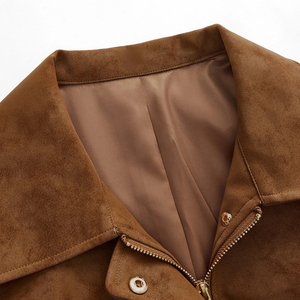 Blouson moto homme 2026 en PU marron, zippé, à col, imperméable, réversible, service OEM, poches extérieures avant - Product Image 2