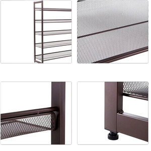 Stackable Shoe Shelf Metal Shoe Storage Organizer with 5 Tier <b>Adjustable</b> Flat or Angled Mesh <b>Shelves</b> - Product Image 4