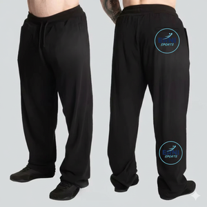 Pantalon de survêtement polaire d'hiver pour homme, brodé, plissé plat, taille mi-haute, coupe ample, pour musculation, entraînement en salle de sport, en coton, style jogger - Product Image 2